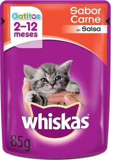 Whiskas Sobrecito Gatitos sabor Carne en Salsa 12 x 85g